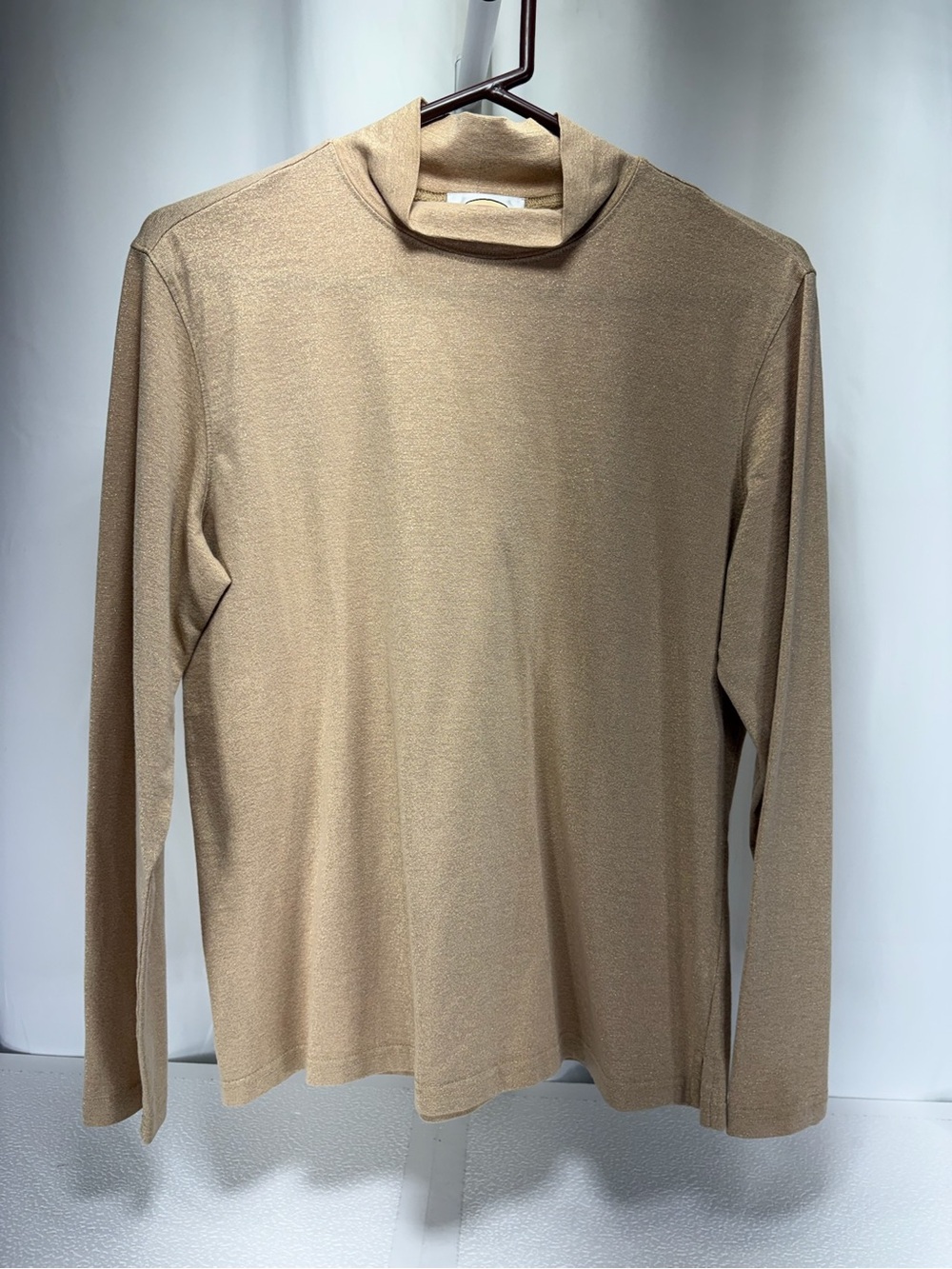 Talbots Long Sleeve Mock Neck Top in Beige-Tan 4646